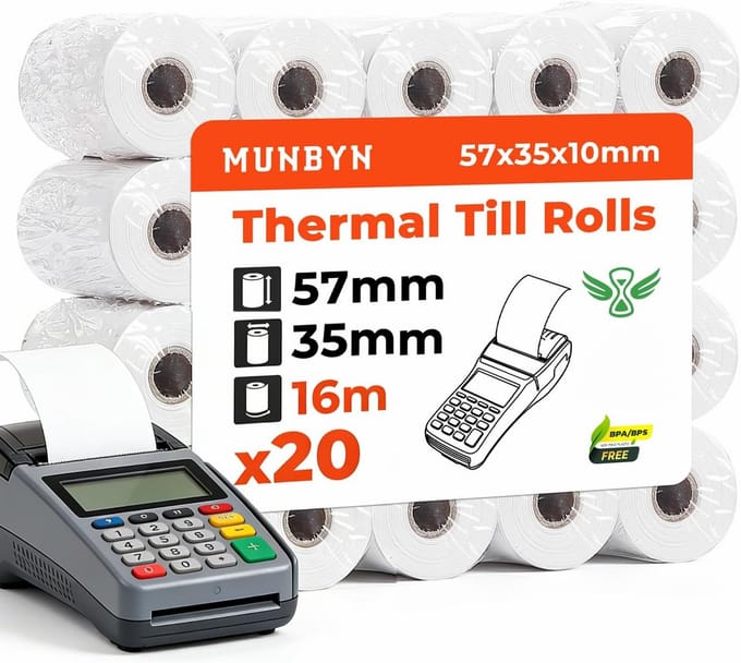 Thermische Rollen - Bonrollen Kassabonpapier - Bonnen Printen - 40% Extra Lengte - 57mm x 35mm x 16m - Wit