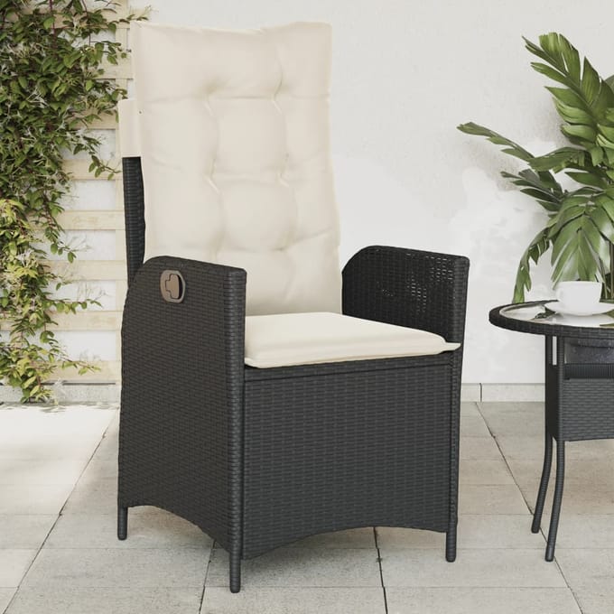 vidaXL - Tuinstoel - verstelbaar - met - kussens - poly - rattan - zwart