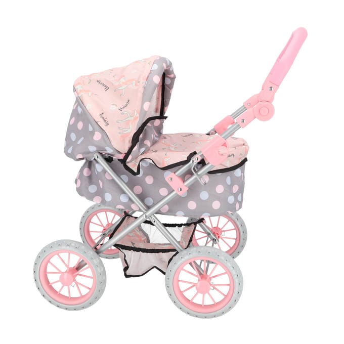 Poppenw. + verzorgingstas grijs/roze 65x35,5x75 cm