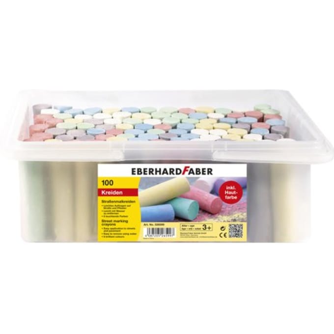 Eberhard Faber stoepkrijt - 100 stuks - in plastic bak - assorti - EF-526599