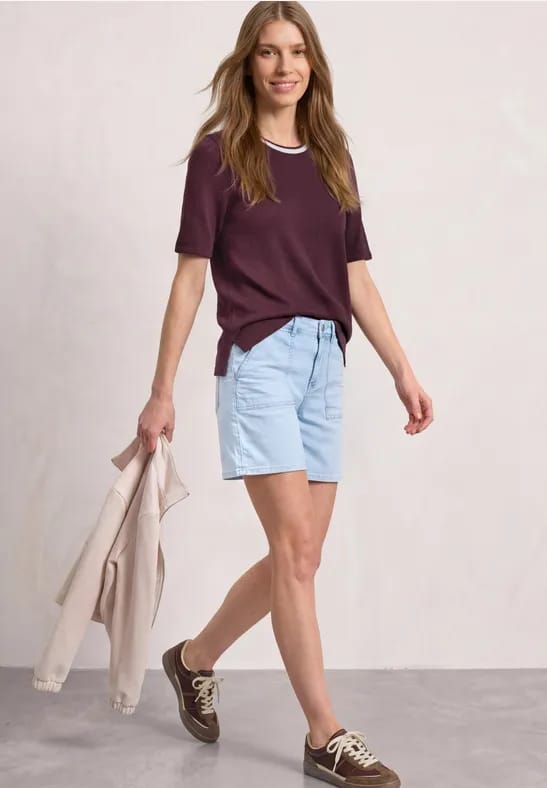 Shirt met gebreide look en ronde hals