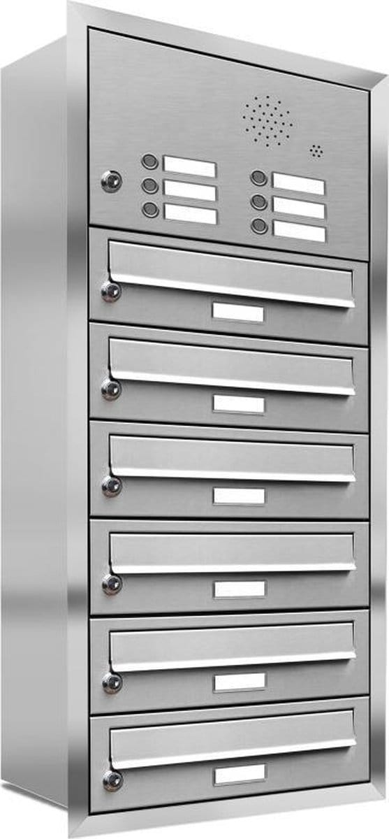 Inbouw met intercom 6 adressen(rand)_Brievenbus met intercompaneel inbouw_6_adressen__RVS