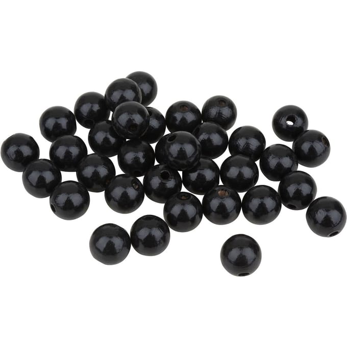 Houten kralen, Ø 12 mm, 30 stuks - Zwart
