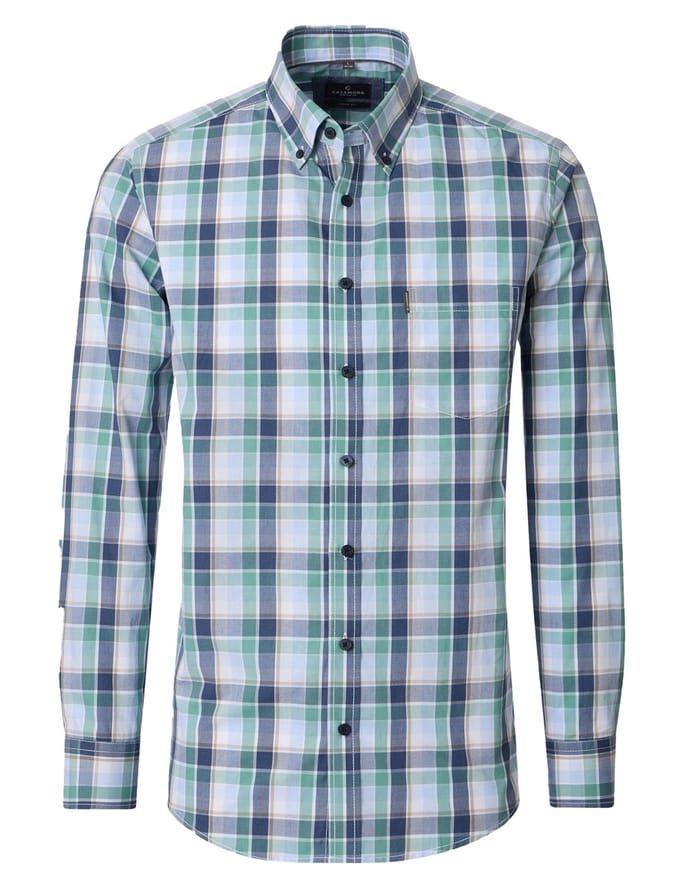 blauwe overhemd 100% katoen Casa Moda button-down collar