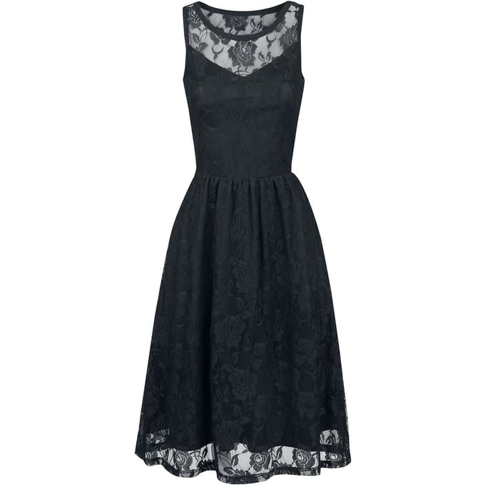 Gothicana Zwarte mouwloze kanten jurk met bloempatroon en elastische tailleelastiek - Dames - M