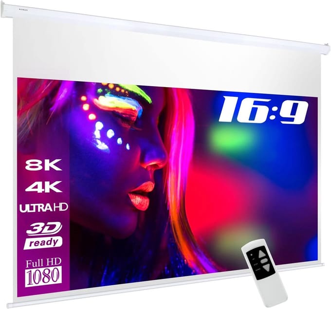 Gemotoriseerd Projectiescherm - Elektrisch Scherm - Thuisbioscoop Ervaring - Akoestisch Transparant Doek - 203 x 114 cm - Wit