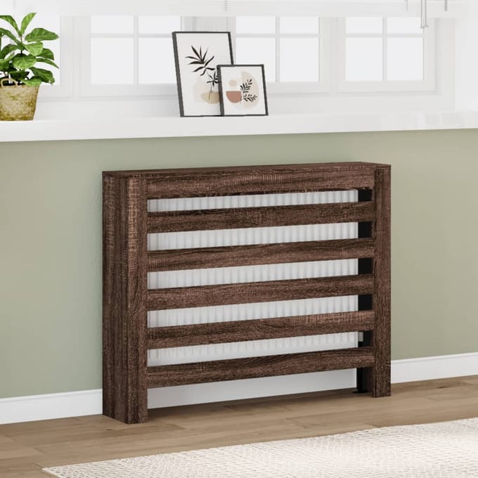 Radiatorafdekking in Bruine Eikenafwerking 104 x 20 x 82 cm Bewerkt Hout