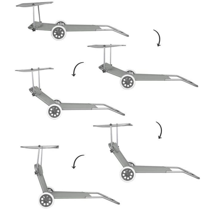 Chaise longue - SPRINGOS - Inclinable - Appui-tête - Roues en caoutchouc - Pare-soleil - Gris gris
