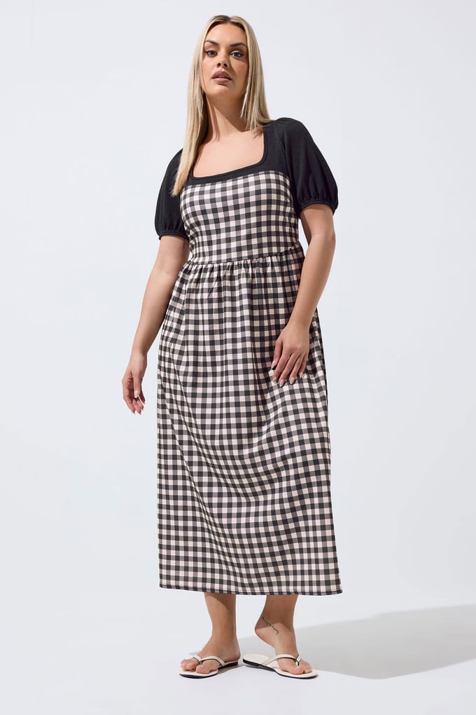 Limited Collection Zwarte Contrasterende Jurk Met Gingham Size 48
