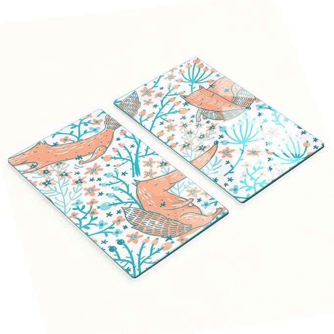 Multifunctionele decoratieve keukenplanken van gehard glas met vosmotief, 2x30x52 cm