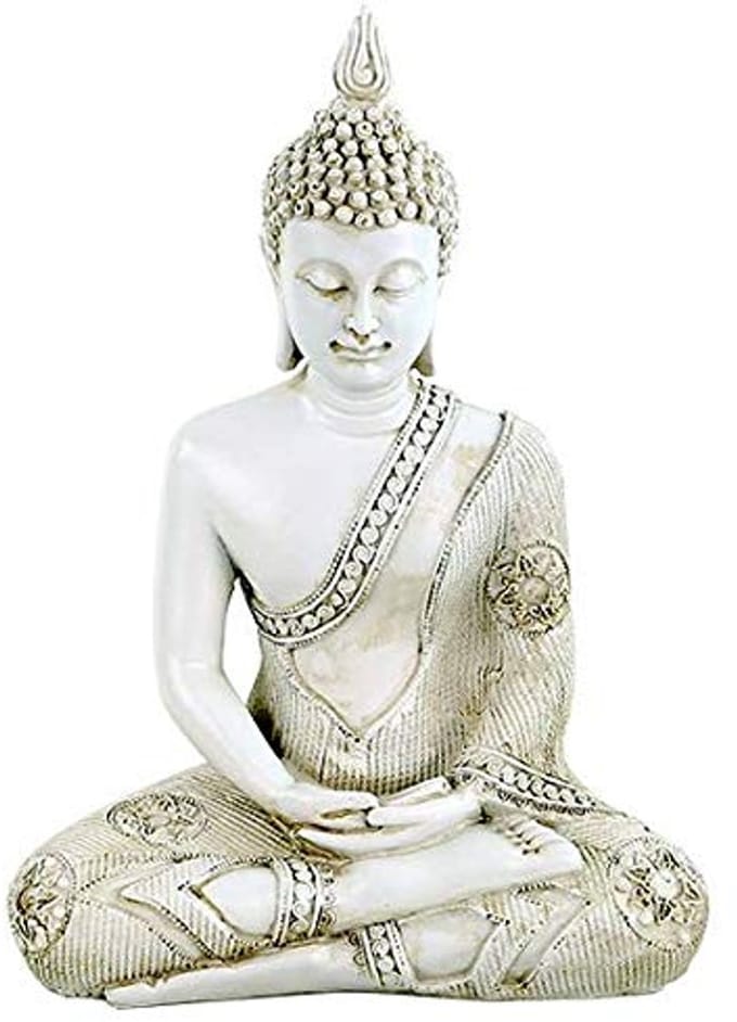 Mediterend Boeddha Beeld Wit - 22 x 14 x 27 cm