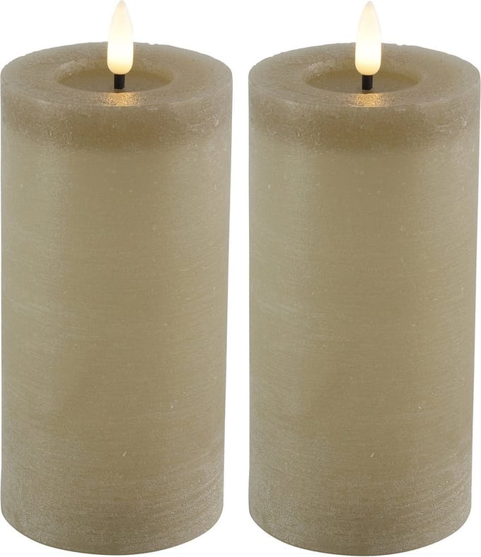 Countryfield Lyon LED kaarsen/stompkaarsen - 2x - beige - D7,5 x H15 cm - timer