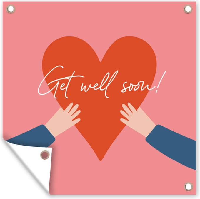 Tuindoek Get well soon - Quotes - Rood - Hand - 100x100 cm