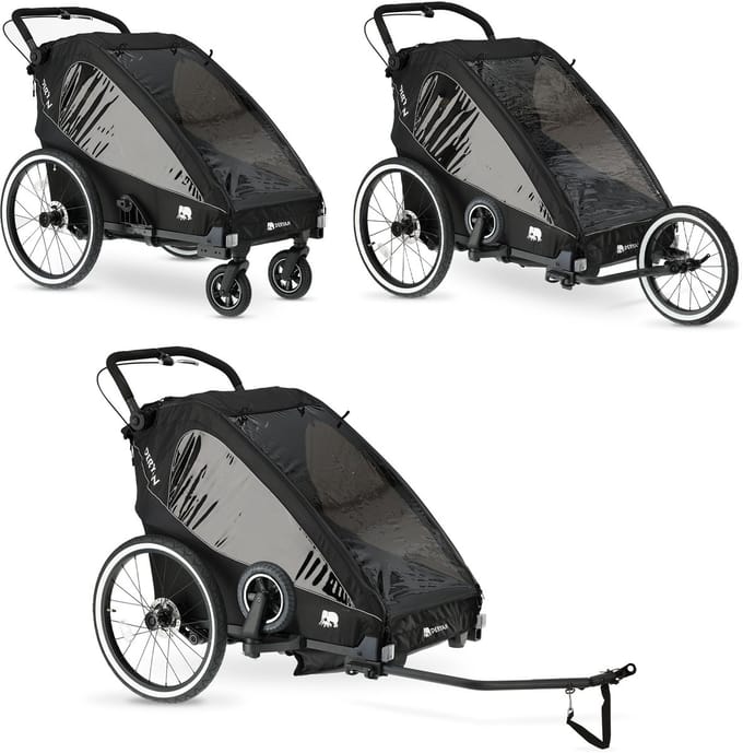 Deryan Fietskar V2 - Kinderfietskar 2 Persoons - Wandelwagen - Zwart