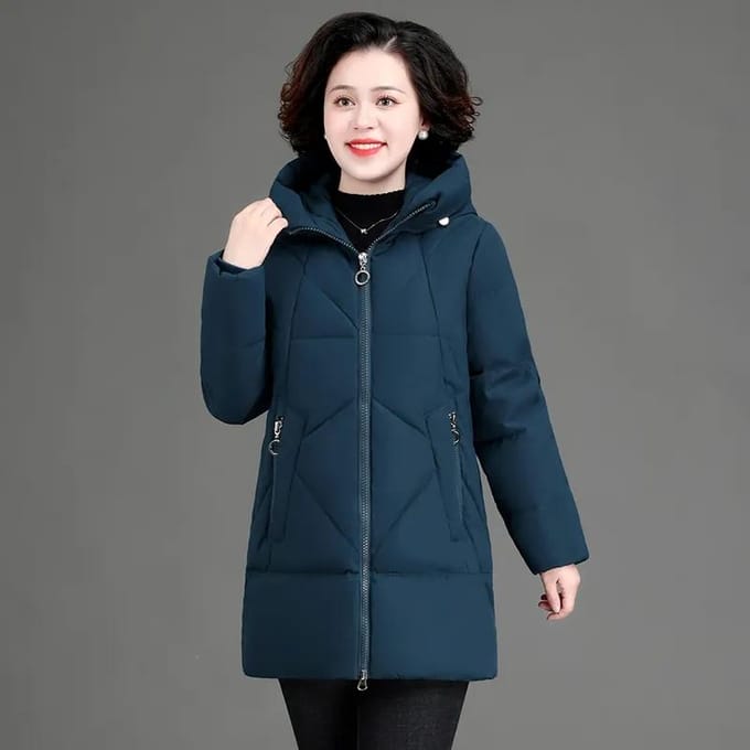 Winterjas met capuchon voor dames van middelbare leeftijd en ouderen, middellang, grote maten L bordeaux