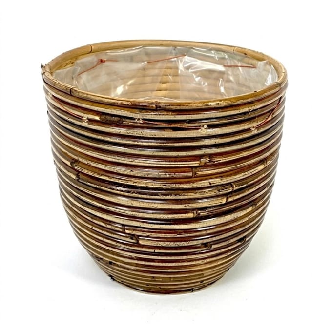 Rotan plantenmand stripe bronze 24x24cm