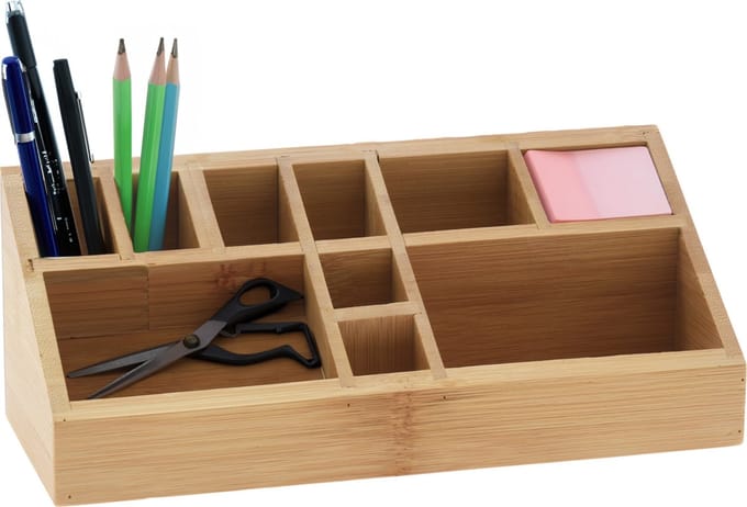 Eleganza Pennenbak bureau organizer - bamboe hout - 23 x 9 x 9 cm - 10-vaks