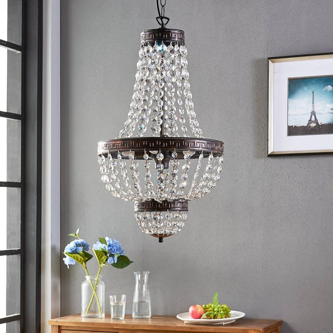Lindby - hanglamp - 5lichts - glaskristal, metaal - G9 - zwart goud geborsteld