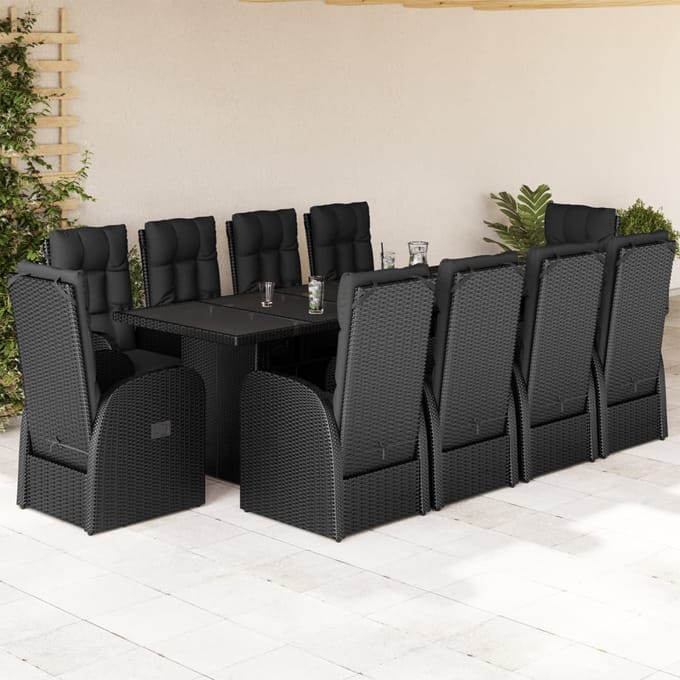 vidaXL - 11-delige - Tuinset - met - kussens - poly - rattan - zwart