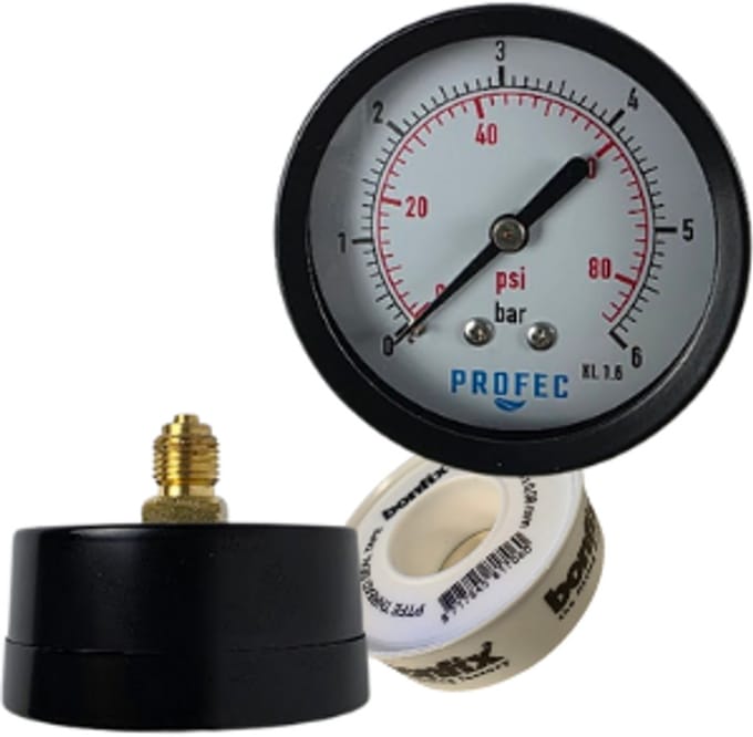 Manometer 63 mm buitendraad 0 - 6 bar zwart type droog achteraansluiting 1/4"