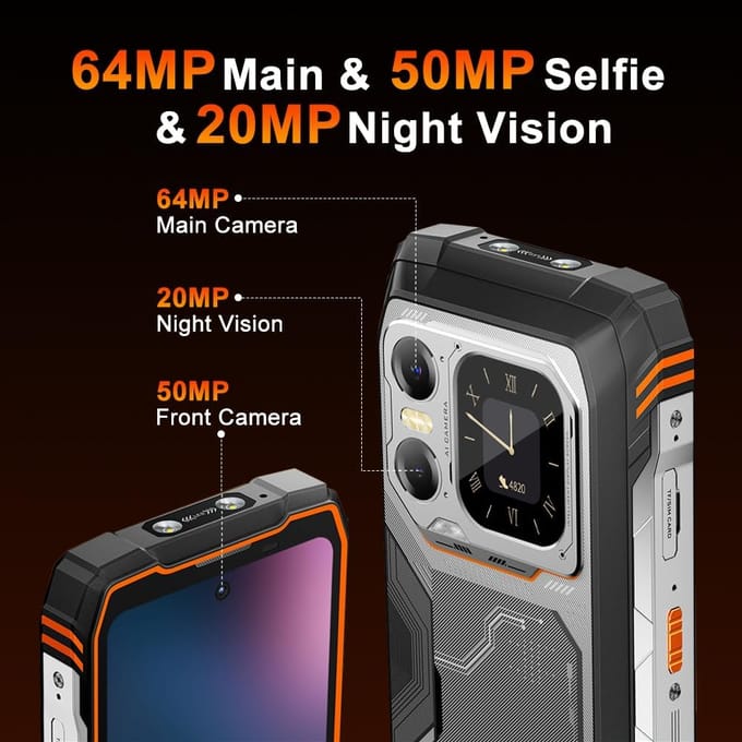 Téléphone Portable Blackview XPLORE 1 5G 36 Go + 256 Go 20000 mAh Écran 6,78  64 MP Android 15 Smartphone orange