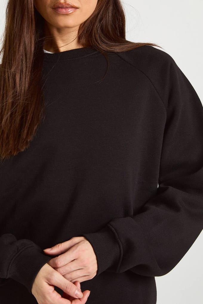 boohoo Dames Lange Raglan Naad Oversized Sweatshirt | Zwart | Maat: Small