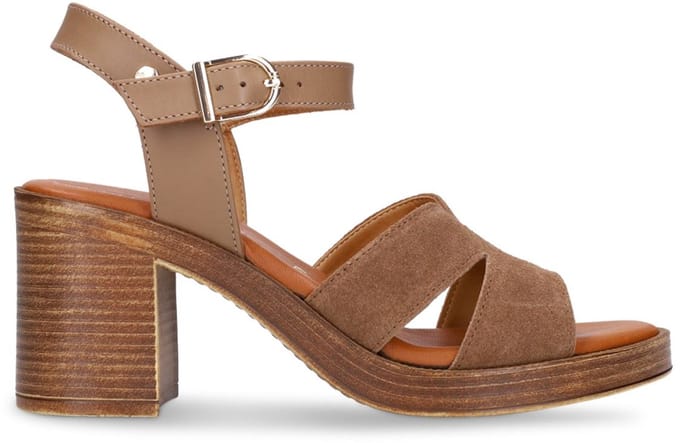 No Stress - Dames - Bruine suède sandalen met blokhak - Maat 38