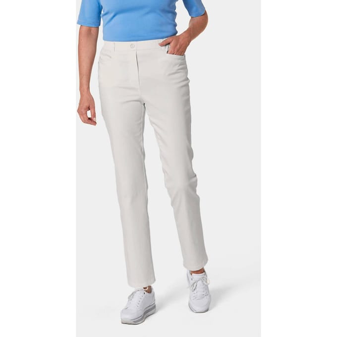Lichte katoenen broek met elastische band - gebroken wit - Gr. 56 van Goldner Fashion