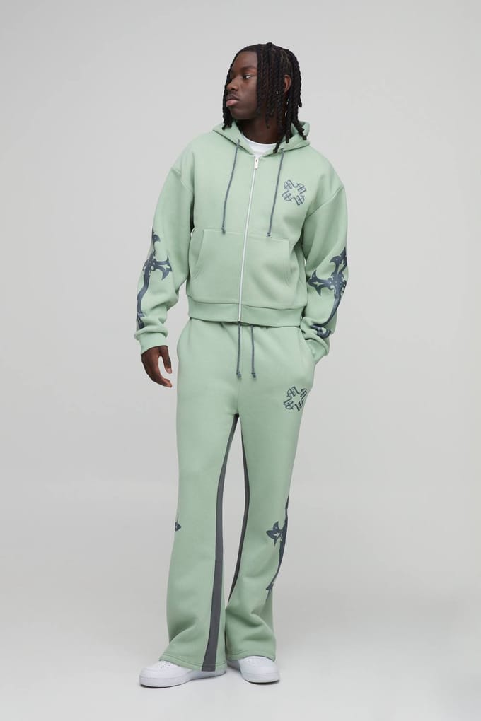 Gekrompen Kruis Capuchon Zip Uitlopende Gusset Trainingspak | Green | Size Medium