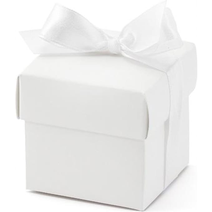 PARTYDECO - 10 witte kartonnen doosjes met lint 5,2 x 5,2 cm voor bruiloft