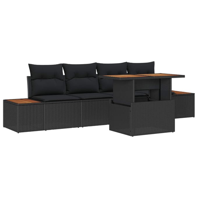 vidaXL - Tuinbank - Set - 5 - st - Zwart - poly - rattan