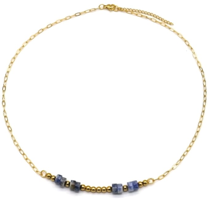 Ketting met Steentjes - RVS - Lengte 39-44 cm - Goudkleurig en Blauw