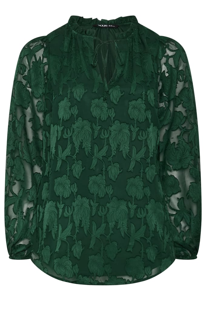 Yours Curve Groene Blouse Met Ruchekraag En Abstracte Textuur Productcode Size 50-52