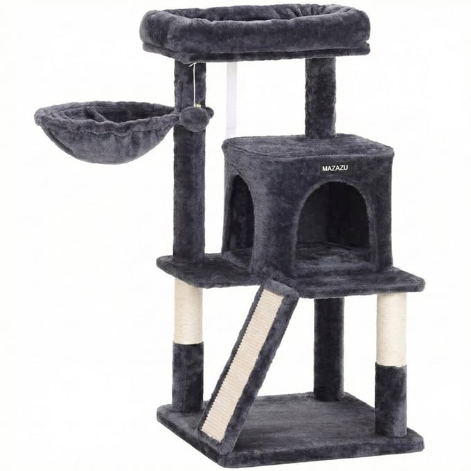 MAZAZU Krabpaal Klein voor Katten - Loopbrug - Pluche & Sisal - 96 cm - Donkergrijs