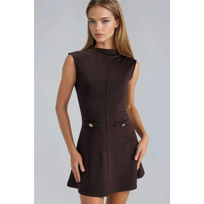 Mini-jurk met Staande Kraag en Pocketdetails
