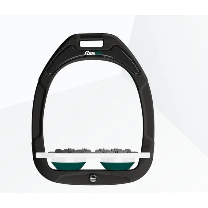 Zwarte/Witte/Groene Ultra Grip Platte Stijgbeugels Flex-On Green Composite