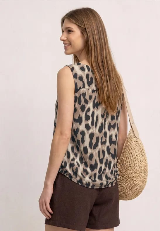 Top met V-hals en elastische zoom