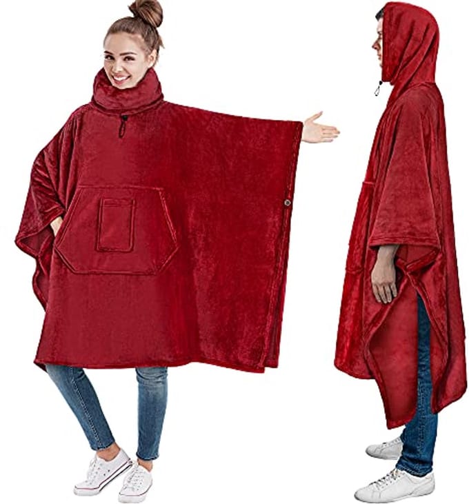 Draagbare deken poncho voor volwassenen - oversized hoodie sweatshirt met nekwarmer