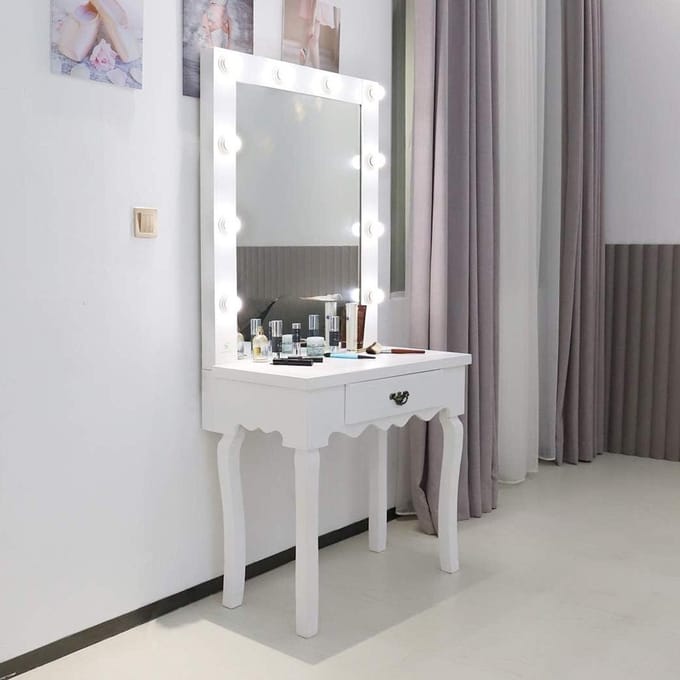 Kaptafel Set - Make-up Bureau - Schoonheidsroutine - Hollywood Spiegel - 80x45x170cm - Wit