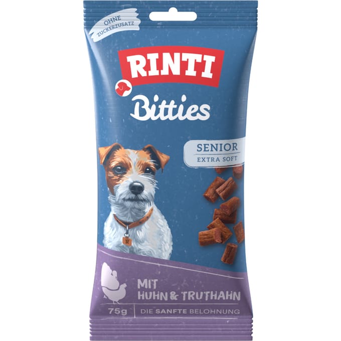 75g Rinti Extra Bitties Senior Kip & Kalkoen Hondensnacks