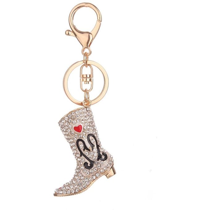 Strass Sleutelhanger Houder Ring Laarsvormige Sleutelhanger Legering Sleutelring Tas Decoratie (Zilver) zilver
