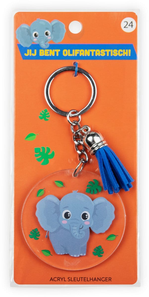 Sleutelhanger met kwastje | Acryl sleutelhanger - Olifant