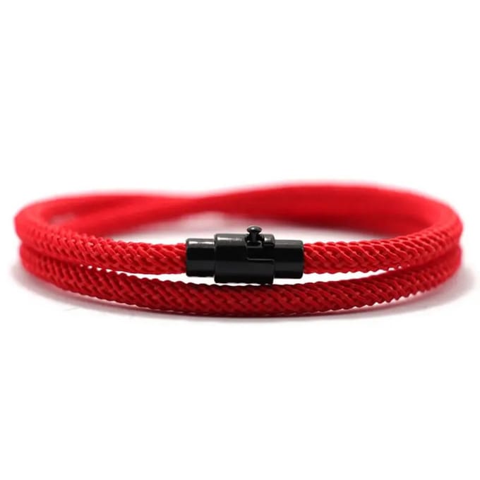 Nivard Armband - Staal - Nep Zilver - Heren - Rood 19cm