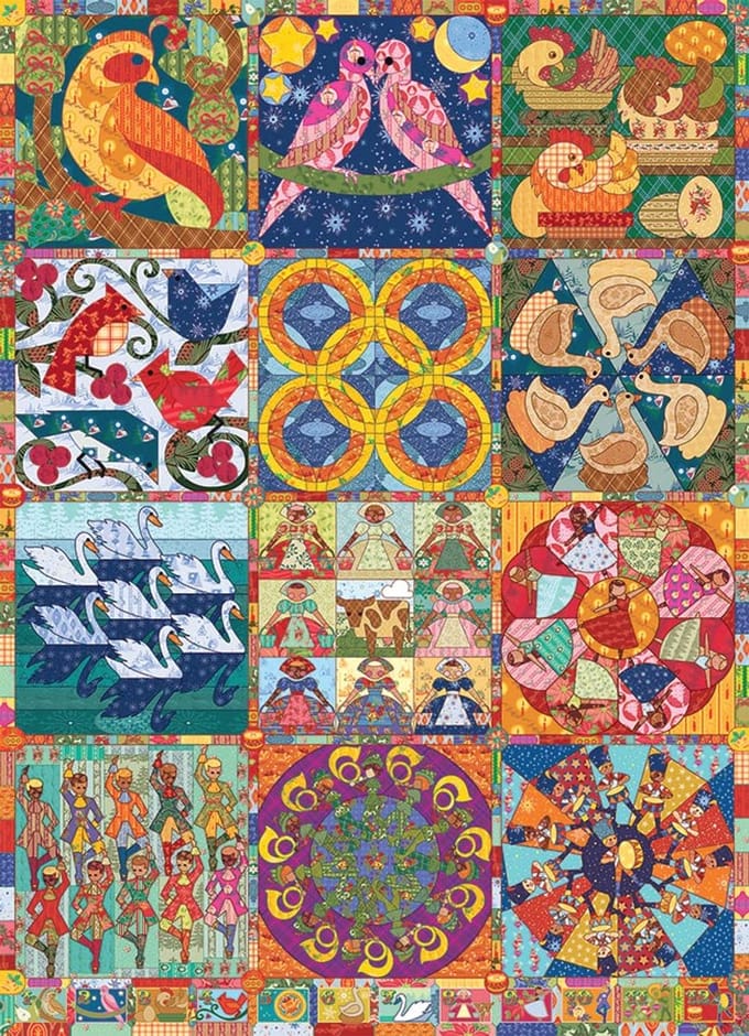 Puzzel van 1000 stukjes - Twaalf Dagen Kerstmis Quilt met Sample Poster
