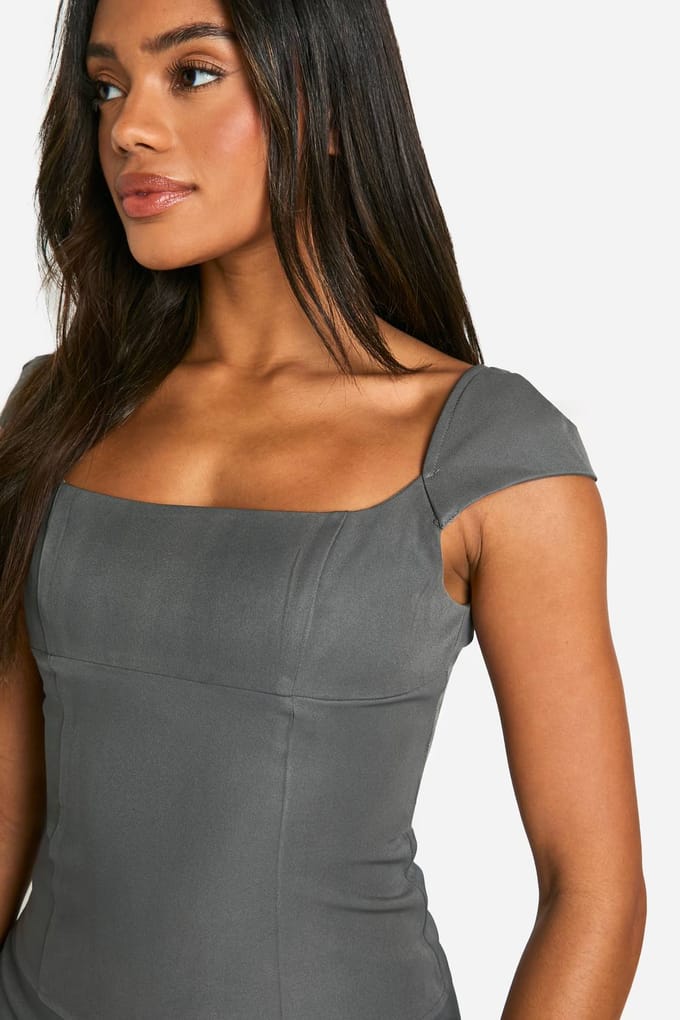 boohoo Dames Cap Sleeve Naaddetail Longline Top | Grijs | Maat: 36
