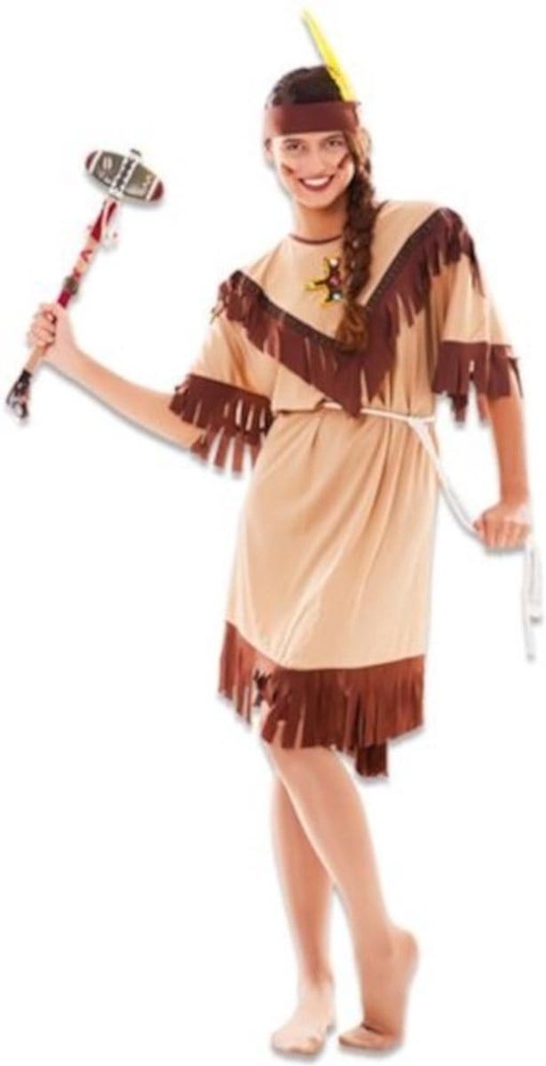 Witbaard Verkleedjurk Indiaan Dames Polyester Beige Mt M/l