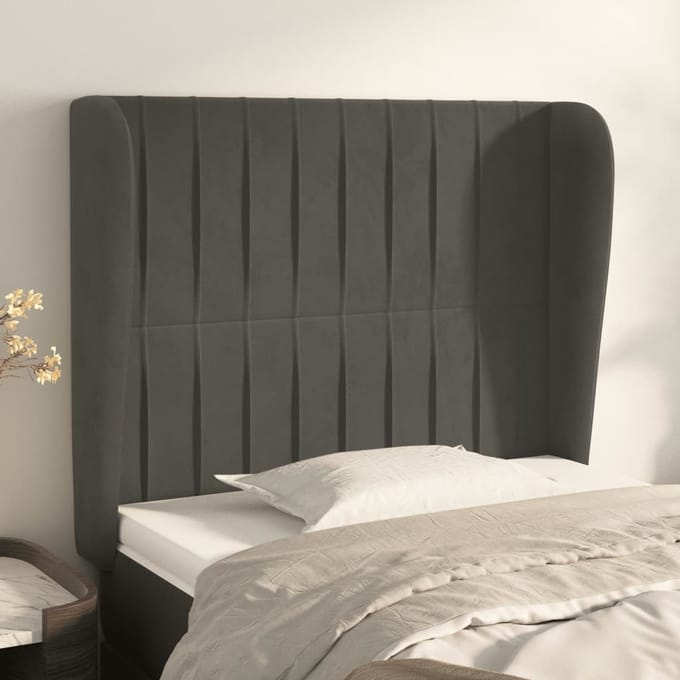 vidaXL - Hoofdbord - met - randen - 103x23x118/128 - cm - fluweel - donkergrijs