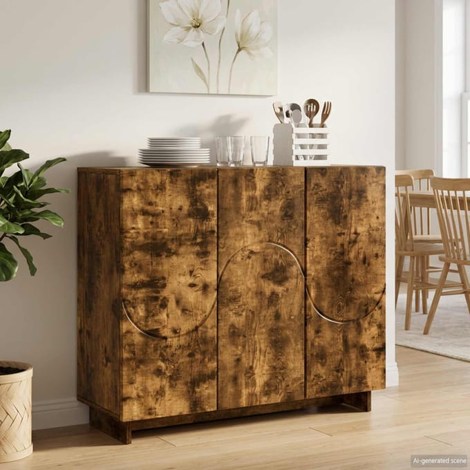 vidaXL - Dressoir - Gerookt - eiken - 85,5 - x - 31 - x - 75 - cm - Bewerkt - hout