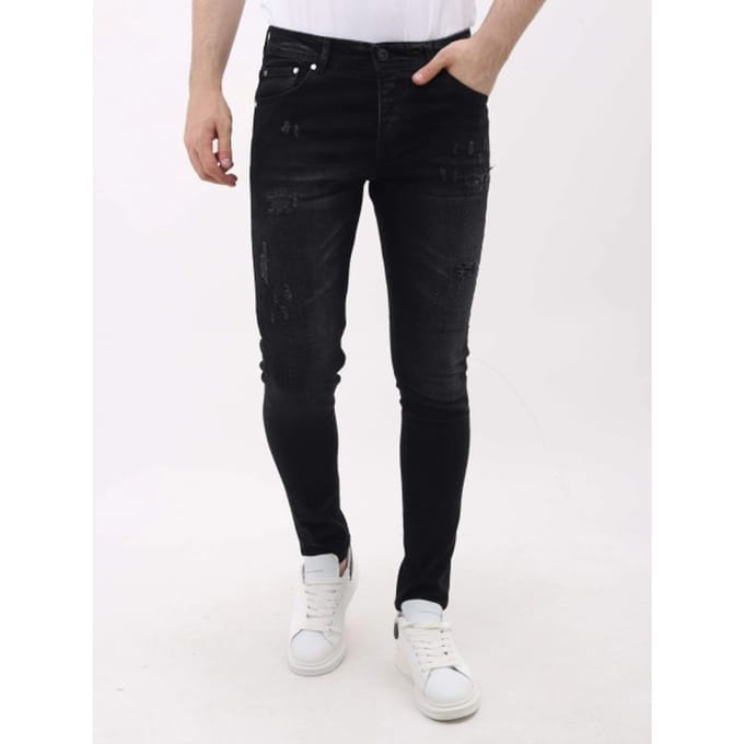 Spijkerbroek met Scheuren Heren Slim Fit - MM-S-103 - Zwart