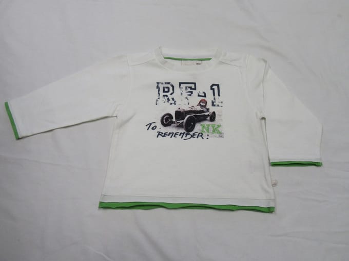 noukie's , jongens, t-shirt lange mouw , wit , RF1- auto , 3 jaar 98